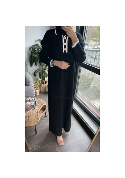 Kurgan Tekstil Oversize Düğmeli V Yaka Fitilli Triko Tesettür Elbise Siyah - 711224635 Siyah Kurgan Tekstil Oversize Düğmeli V Yaka Fitilli Triko Tesettür Elbise Siyah - 711224635 Siyah