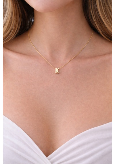 14k Altın Renginde K Harf Minimal Model Çelik Kadın Kolye Altın