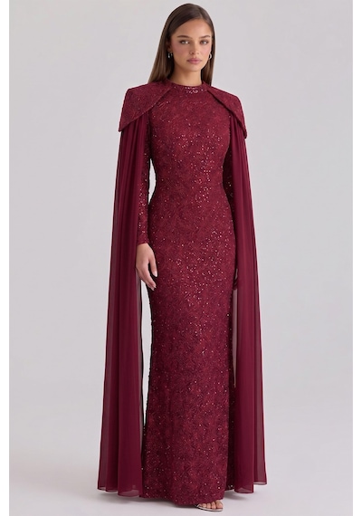Olcay Pelerin Detaylı Kordone Dantel Exclusive Büyük Beden Tesettür Abiye Elbise Bordo 1096 Olcay Pelerin Detaylı Kordone Dantel Exclusive Büyük Beden Tesettür Abiye Elbise Bordo 1096