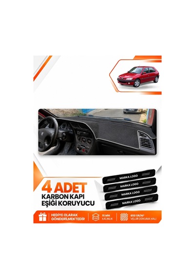 Peugeot 306 1993-2002 Uyumlu Ön Göğüs Torpido Koruma Kılıfı Halısı Koruyucu - Siyah Gri