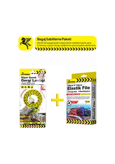 Automix Çok Amaçlı Yük Sabitleme Seti - Metal Kancalı Esnek File + 2 Metreye Kadar Esneyen Latex Gergi Lastiği