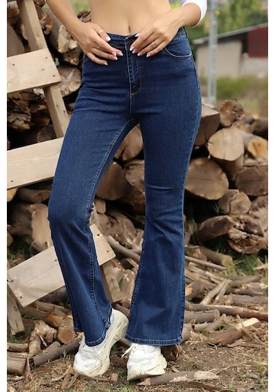 Woddi İspanyol Lacivert Çnr Kadın Yüksek Bel Jeans Likralı Esnek Kot Pantolon Yeni Hsn-4 Laci Vert