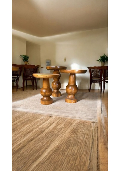 Simillo Wood Ahşap 3 Lü Set Mantar Yan Sehpa / Tik Ağacı Renk / Zigon Sehpa Tik Ağacı