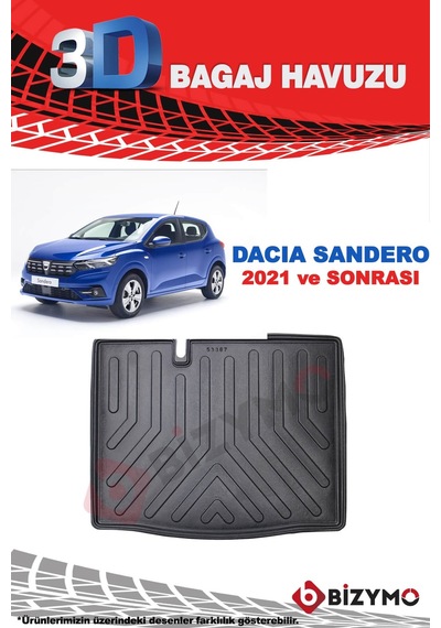 Dacia Sandero 2021 ve Sonrası 3D Bagaj Havuzu Bizymo Dacia Sandero 2021 ve Sonrası 3D Bagaj Havuzu Bizymo