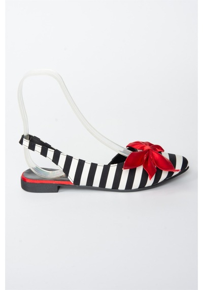 Fox Shoes Siyah/beyaz/kırmızı Kumaş Kadın Babet H726809004 Siyah - Kırmızı