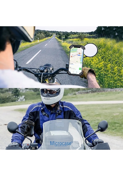 Micorcase Hl-152d Motosiklet Scooter Telefon Tutucu - Titreşim Ve Darbe Korumalı Dikiz Ayna Bağlantılı Güvenlik Kilitli Kurye Telefon Standı - Al5742 Siyah