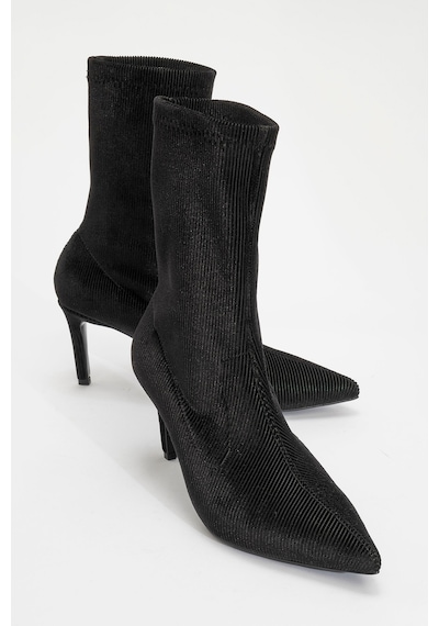 Luvishoes Luvi Shoes Thalin Siyah Kadife Sivri Burun Kadın İnce Topuklu Bot Siyah