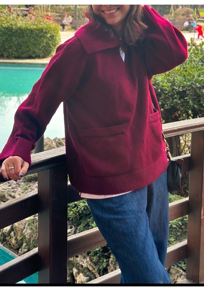 Kadın Polo Yaka Bordo Kazak Bordo