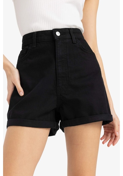 DeFacto Mom Fit Yüksek Bel Duble Paça Jean Şort E0926AX25SMNM40 Siyah