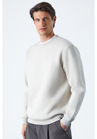 Grimelange Travıs Erkek Organik Kumaşlı Yumuşacık Regular Fit Yuvarlak Yakalı Ekru Sweatshirt Ekru