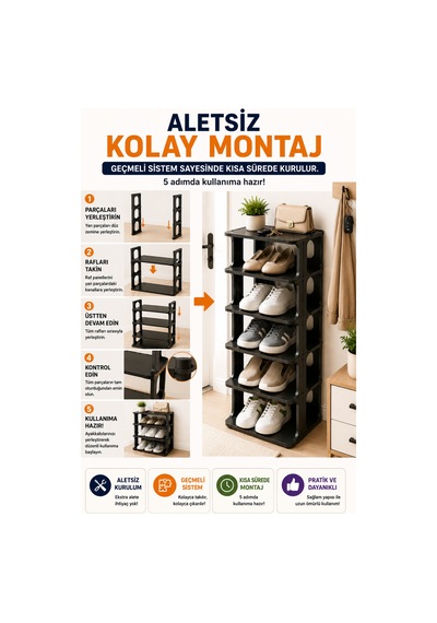 5 Katlı Modüler Ayakkabılık Dar Alan Düzenleyici Plastik Ayakkabı Rafı Kolay Kurulum Siyah Model 5 Katlı Modüler Ayakkabılık Dar Alan Düzenleyici Plastik Ayakkabı Rafı Kolay Kurulum Siyah Model