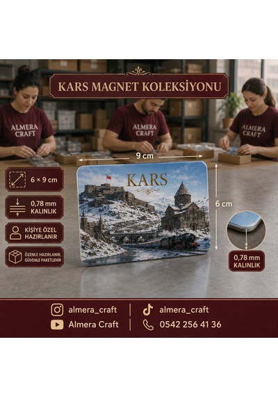 Almera Craft Kars Temalı 9 Lu Magnet Seti 6x9 Cm Kişiye Özel Buzdolabı Süsü 6cm 9cm