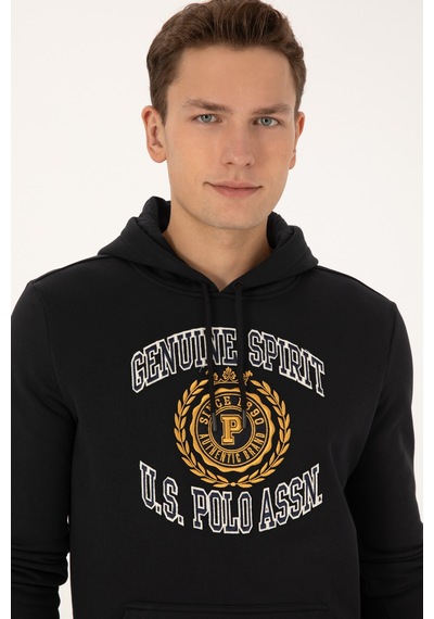 U.S. Polo Assn. Erkek Regular Fit Kapüşonlu Şardonlu Siyah Sweatshirt 50308999-VR046