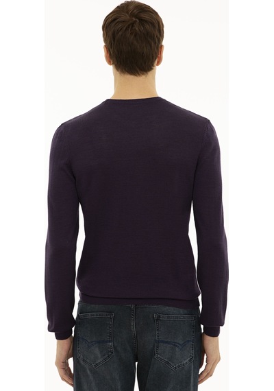 Cacharel Mor Slim Fit Bisiklet Yaka Basic Triko Kazak Pembe