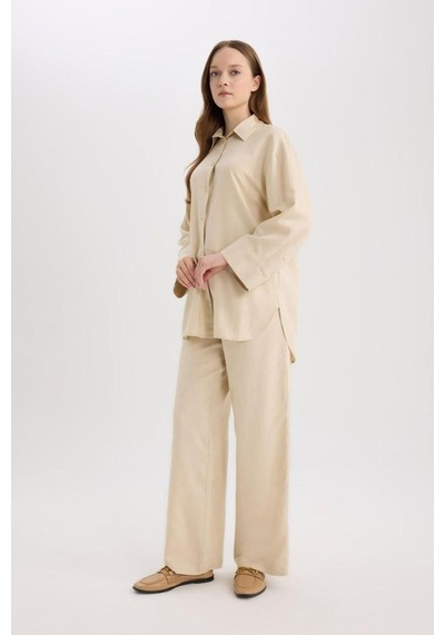 DeFacto Wide Leg Keten Karışımlı Geniş Paça Pantolon D8187AX25SPBG115 DeFacto Wide Leg Keten Karışımlı Geniş Paça Pantolon D8187AX25SPBG115