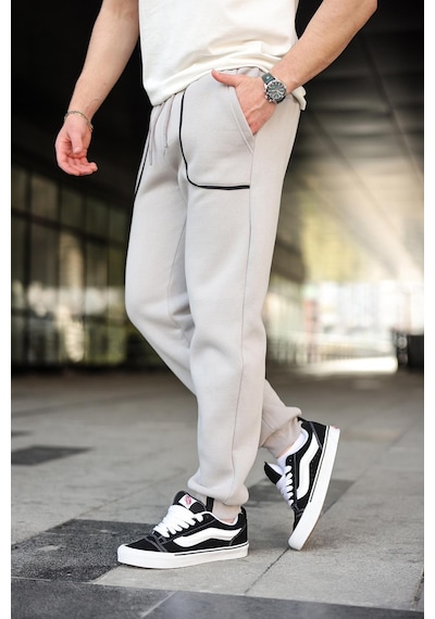 Madmext Boyalı Gri Şerit Detaylı Jogger Eşofman Altı E6581 Boyalı Gri