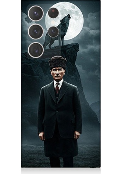 Samsung Galaxy S23 Ultra Uyumlu Dolunayda Gölge Ve Lider Atatürk Desenli Silikon Kılıf Çok Renkli