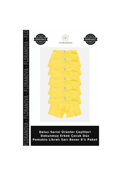 Floranova Delux Serisi Ürünler Çeşitleri Dokunmuş Erkek Çocuk Düz Pamuklu Likralı Sarı Boxer 6'lı Paket