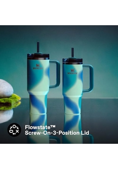 Pipetli Termos Bardak, 0.89 Litre, Turkuaz Desenli Coastal Teal Açık Beyaz