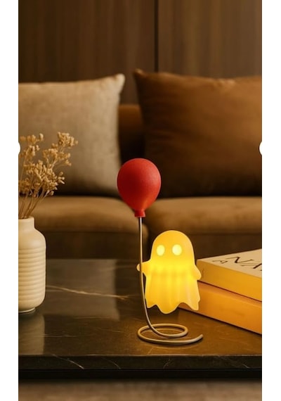 Sevimli Balonlu Hayalet Figürü, 10x11 Cm, Beyaz, Pilli Led Mumlu, Masa Üstü Dekoratif Aksesuar Diğer