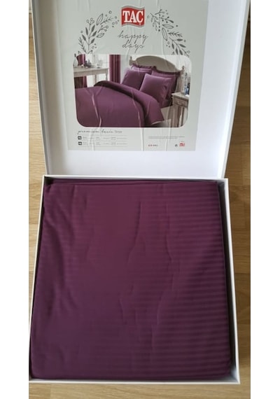 Taç Premium Basic Pamuk Saten Nevresim Takımı Stripe Mürdüm