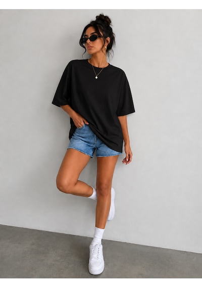 Polymood 3'lü Set Oversize %100 Organik Pamuk Yuvarlak Yakalı Bol Kesim T-shirt Siyah-mavi-pudra Polymood 3'lü Set Oversize %100 Organik Pamuk Yuvarlak Yakalı Bol Kesim T-shirt Siyah-mavi-pudra