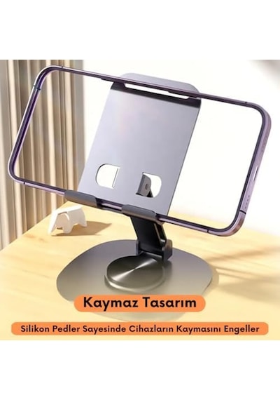 Masaüstü Alüminyum Telefon Tutucu, Katlanabilir Telefon Standı, Ergonomik Tasarım, Dayanıklı Sağlam Yapı, Evrensel Uyum Gri Renk