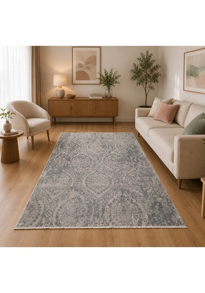 Şemşiye Motifli 160 X 230 Bambu Yün Halı Gri