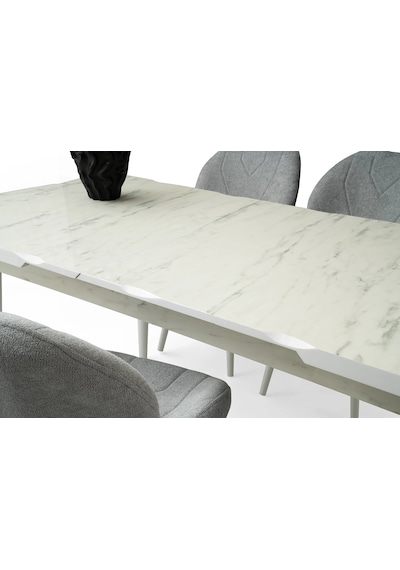 Marmo Ortadan Açılır Büyüyen Yemek Masası Mermer Desenli 80x130cm Beyaz
