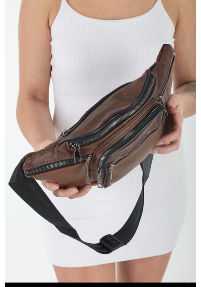 Nahitatyana Unisex Kahve Rengi Çok Cepli Hakiki Deri Freebag Bel Çantası Kahve - 121763658 Kahve