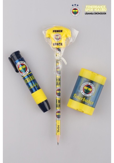 Lisanslı Fenerbahçe Silgi Tepeli Kurşun Kalem , Roket Silgi Ve Jumbo Kalemtraş Kırtasiye Seti Altın