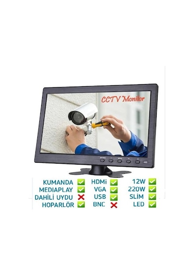 HD Araç ve Tv Lcd Monitör Hdmı Vga Girişli 10 Inç
