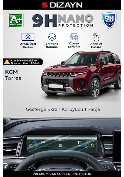 S-dizayn Kgm Torres 12.3 İnç 9h Nano Gösterge Ekran Koruyucu Parlak 2022-2024 A+ Kalite
