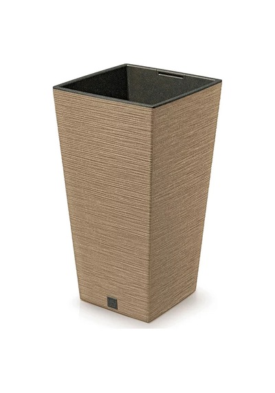Furu Ahşap Katkılı Kare Plastik Saksı Açık Kahverengi