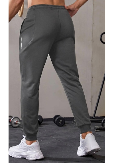 Ghassy Co. Erkek Dar Paça Running Hafif Koşucu Fitness Gym Athletic Dalgıç Kumaş Spor Eşofman Altı 001 Füme