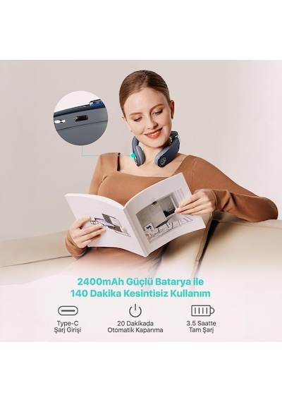 Skg G7 Pro Fold Tens-Ems Akıllı Boyun Masaj Aleti/Robotu, Mobil App Desteği, Özel Isı Terapisi Lacivert