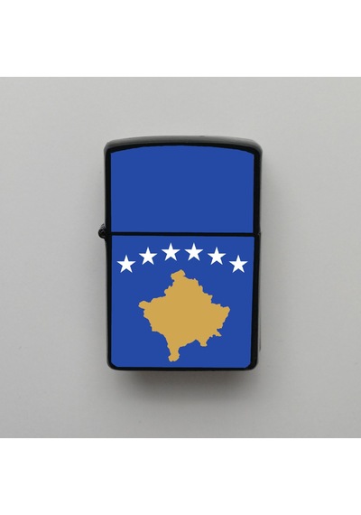 Kosova Klasik Ülke Bayraklı - Benzinli Siyah Çakmak - Hediyelik Siyah