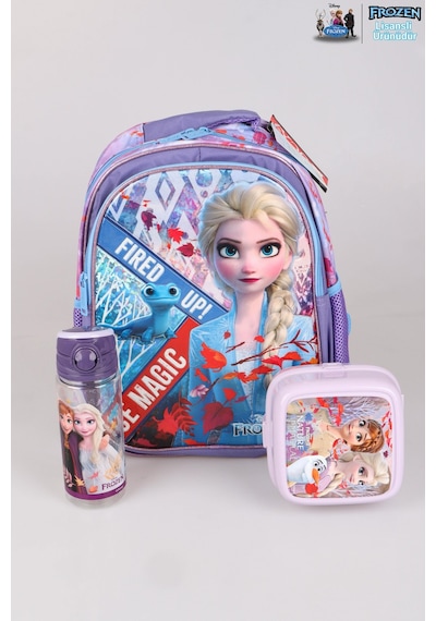 Dekomus Lisanslı Elsa Frozen Salto Ice Magıc "okul Çantası,beslenme Kabı Ve 500 Ml Trıtan Matara Okul Seti Altın