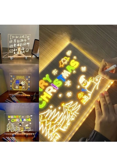 7 Özel Kalem Hediyeli Işıklı Yazı Ve Not Tahtası 20cmx30cm Led Işıklı Neon Yazı Tahtası 7 Özel Kalem Hediyeli