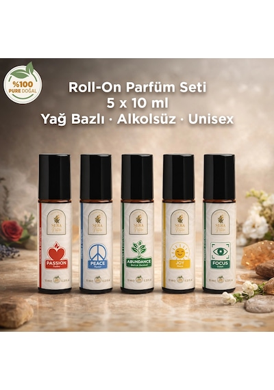 Roll-on Parfüm Seti 5 X 10 Ml Yağ Bazlı, Alkolsüz, Doğal İçerikli, Unisex Çiçeksi - Meyve - Odunsu