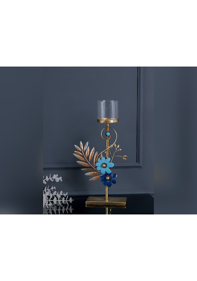 Metal Büyük Yaprak Şamdan-40 Cm Gold