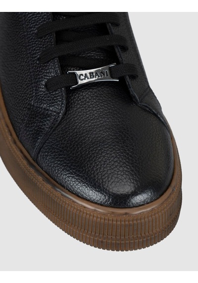 Cabani Hakiki Deri Kahverengi Bağcıklı Erkek Sneaker Ayakkabı Siyah