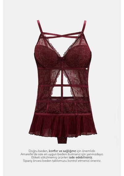 Amarelle Roma Bordo Balenli Dantel Detaylı Babydoll