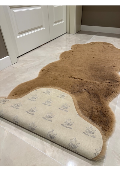 Ultra Soft Kahverengi Yumuşak Dokulu Peluş Halı Çift Kafa Post