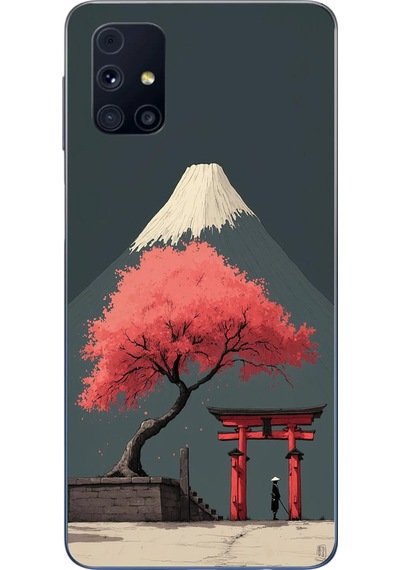 Samsung Galaxy M31s Uyumlu Fuji Dağı Baskılı Silikon Kılıf Renkli