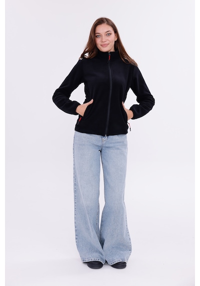 Monox Kadın Slim Fit Tam Fermuarlı Polar Ceket Siyah