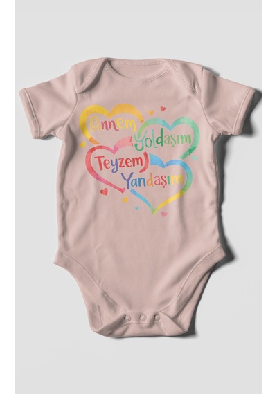 Morivokids Annem Yoldaşım Teyzem Yandaşım Kısa Kollu Bebek Body Pastel Pembe