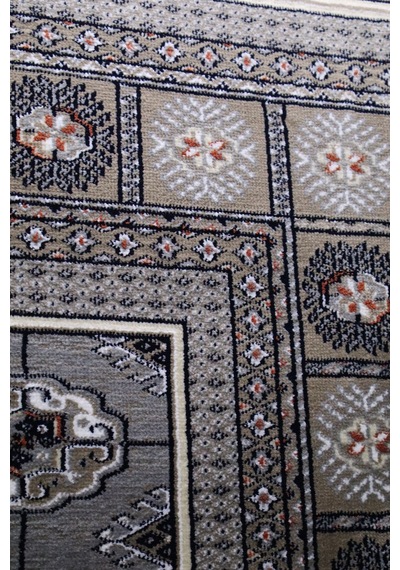 Asya Etnik Desenli Saçaklı Salon Oturma Odası Halısı 70174-95 Gri