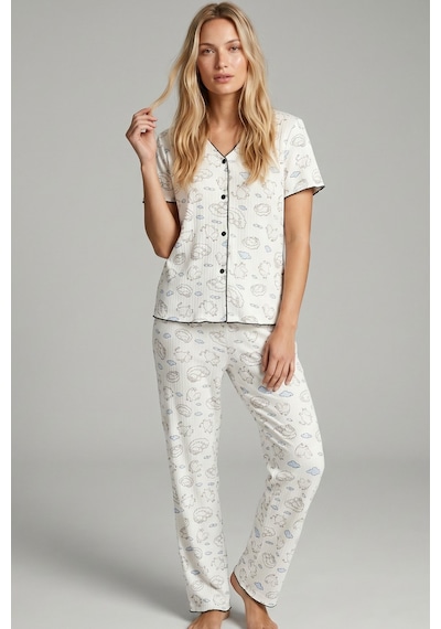 Siyah İnci Yumuşak Tuşe Yazlık Fitilli Pamuklu Örme Pijama Takım 7994 Mavi Bulut Siyah İnci Yumuşak Tuşe Yazlık Fitilli Pamuklu Örme Pijama Takım 7994 Mavi Bulut