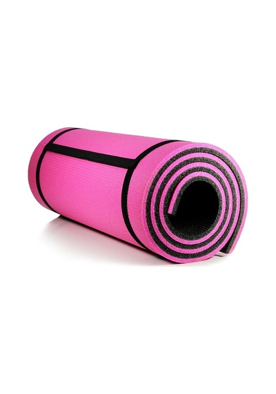 10 Mm Pilates Kamp Matı Pembe Siyah 180cm Tek Renk Tek Renk